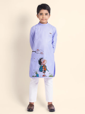 Boys  Purple Printed Kurta
