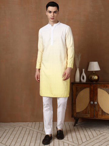 Mens Ombre Thread Work Cotton Kurta