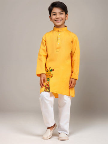 Boys Yellow Printed Kurta