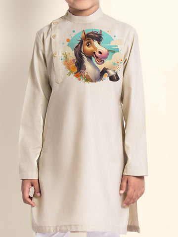 Boys Beige Printed Kurta