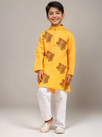 Boys  Yellow Printed Kurta