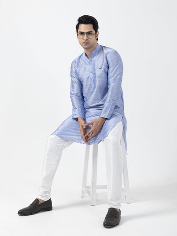 Mens Lavender Solid Art Silk Kurta