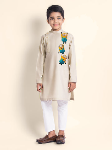 Boys Beige Printed Kurta