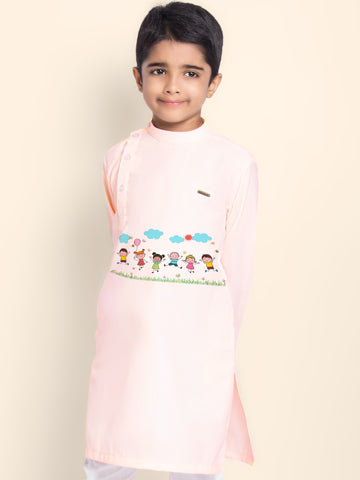Boys Pink Cotton Kurta