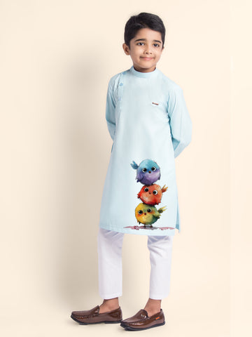 Boys Sky Blue Printed Kurta