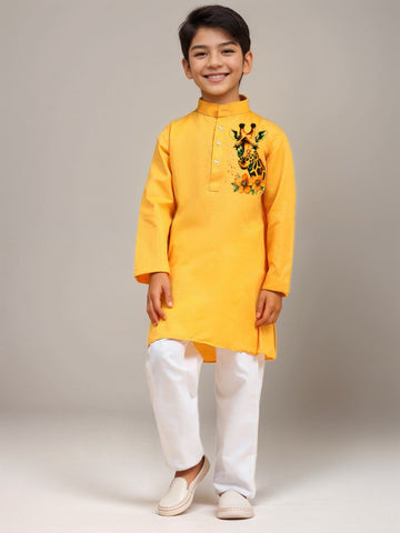 Boys Yellow Printed Kurta