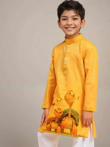 Boys Yellow Printed Kurta