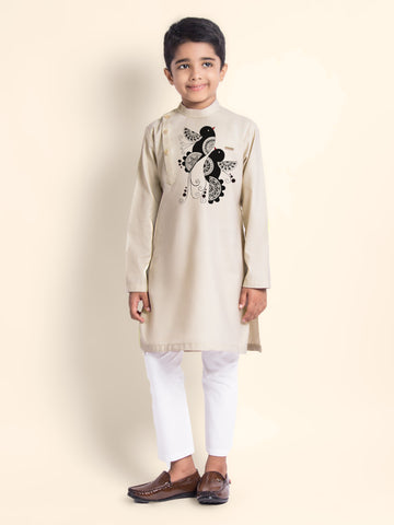 Boys Beige Printed Kurta