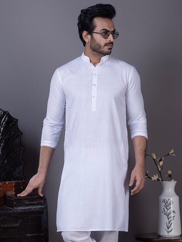 Mens White Plain Cotton Kurta