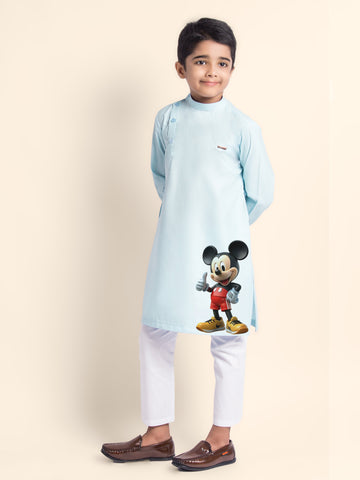 Boys Sky Blue Printed Kurta