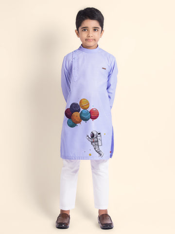 Boys  Purple Printed Kurta