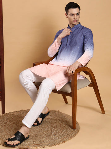 Mens Ombre Thread Work Cotton Kurta