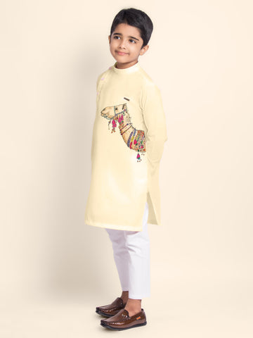 Boys Beige Printed Kurta