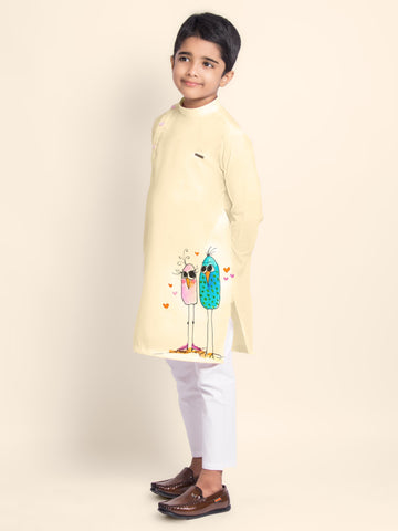 Boys Beige Printed Kurta