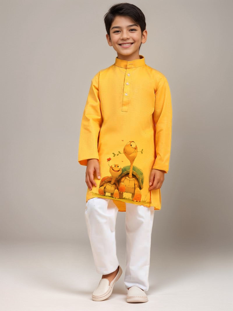 Boys Yellow Printed Kurta