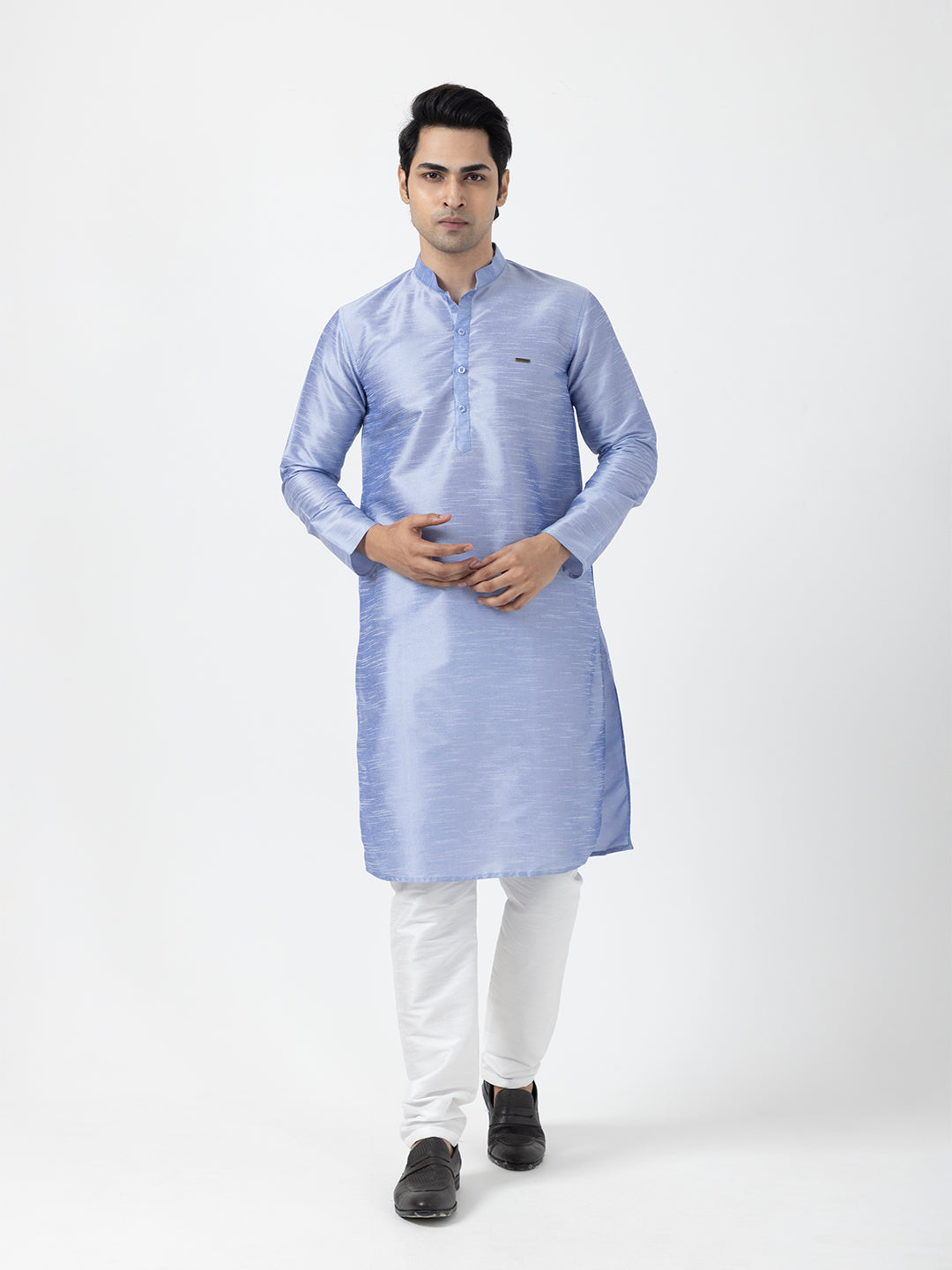 Mens Lavender Solid Art Silk Kurta