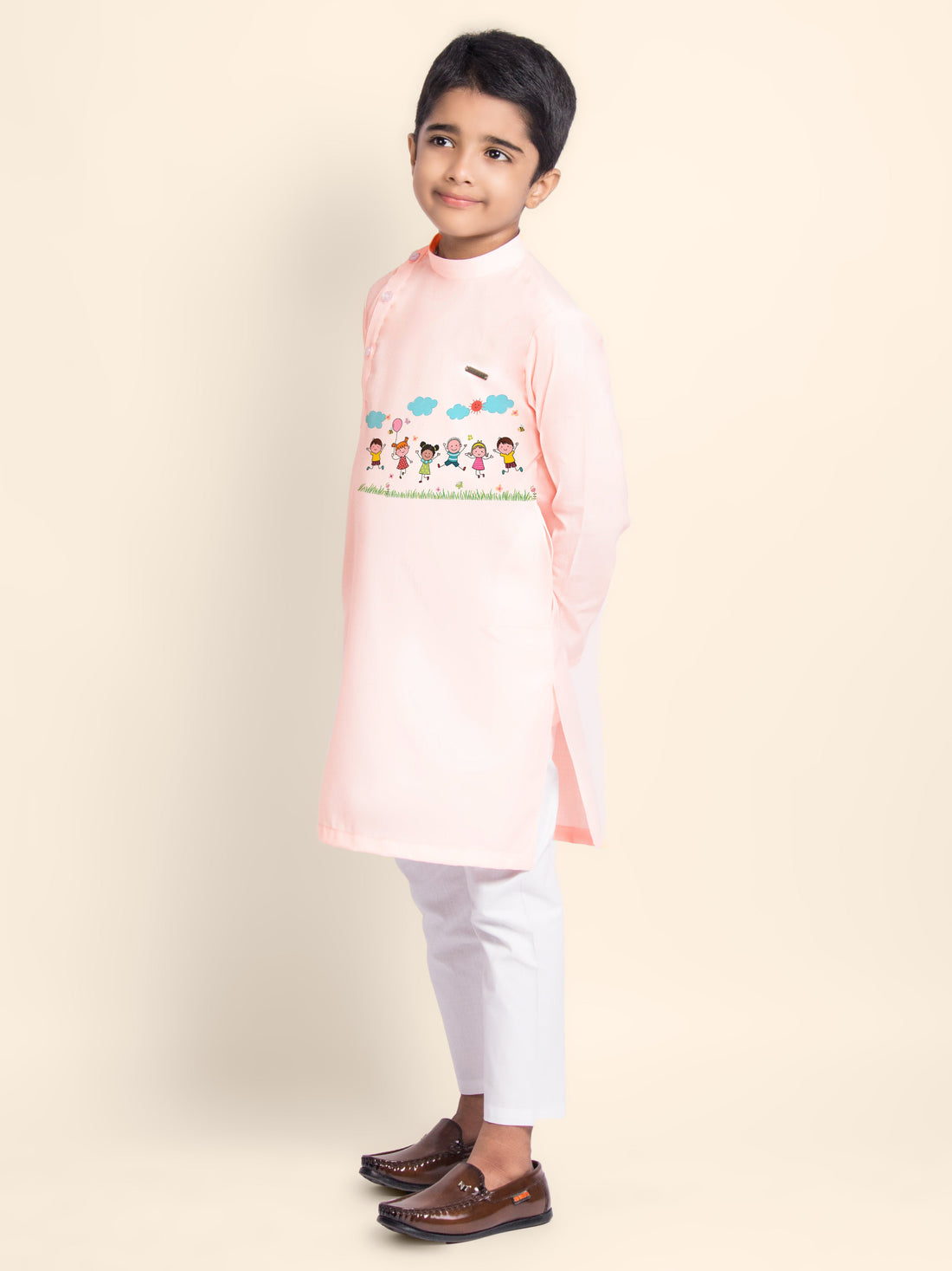 Boys Pink Cotton Kurta