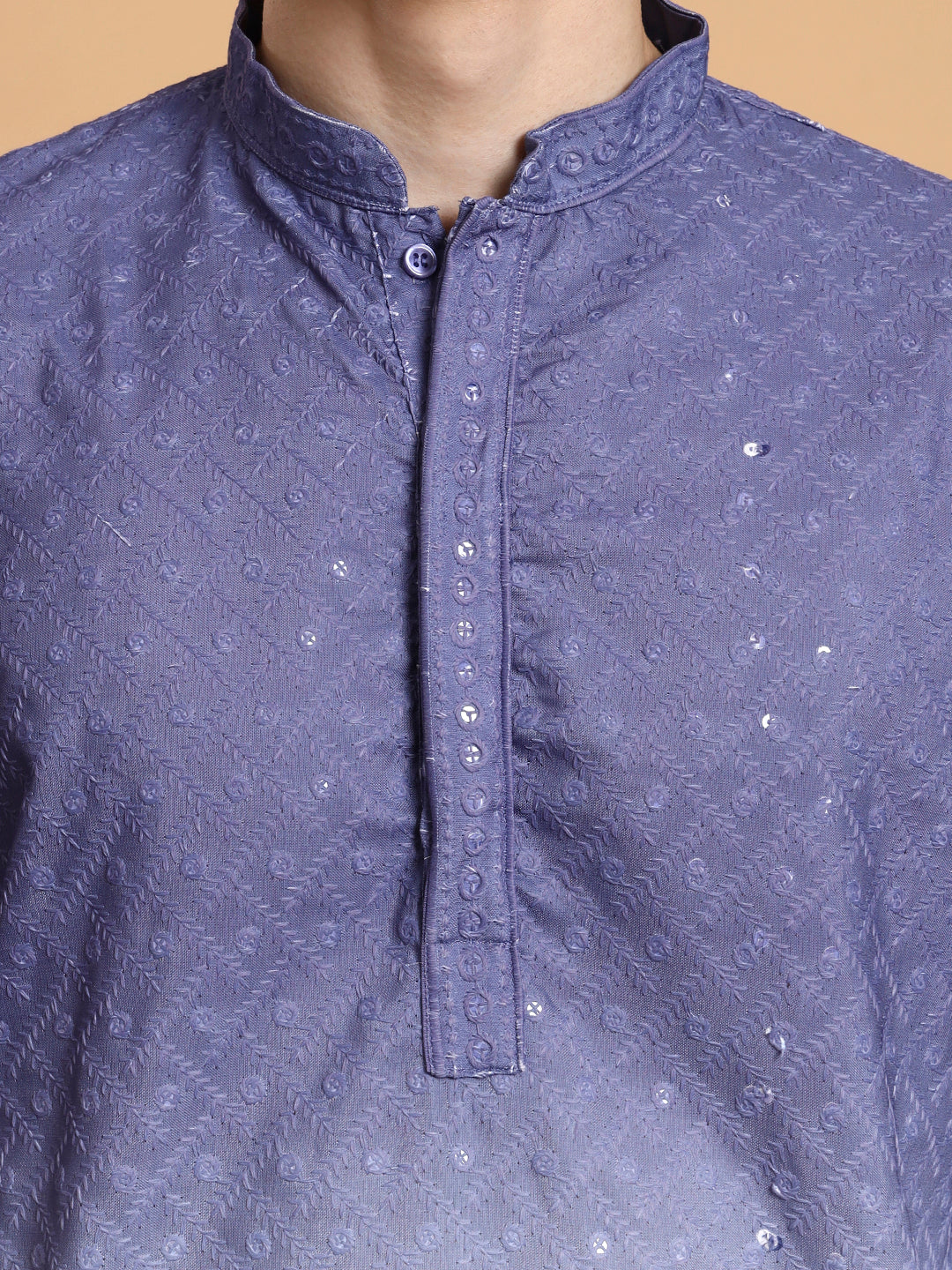 Mens Ombre Thread Work Cotton Kurta