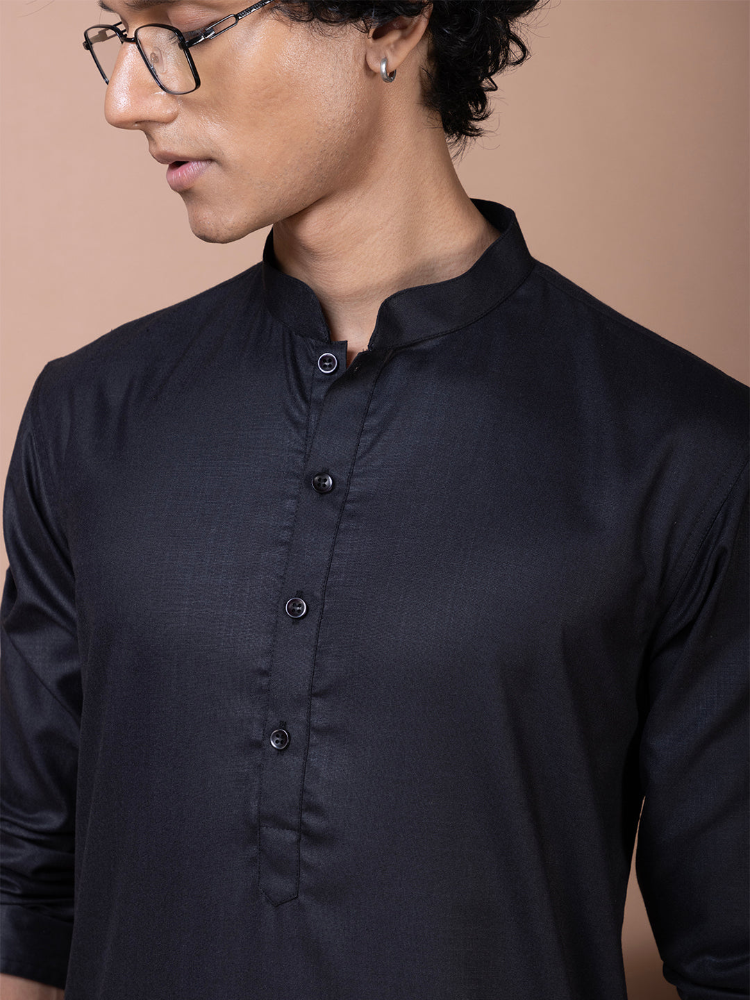 Mens Black Plain Cotton Kurta