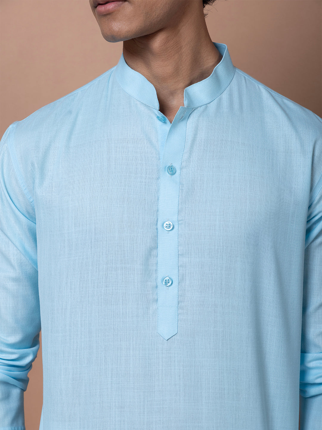 Mens Blue Plain Cotton Kurta