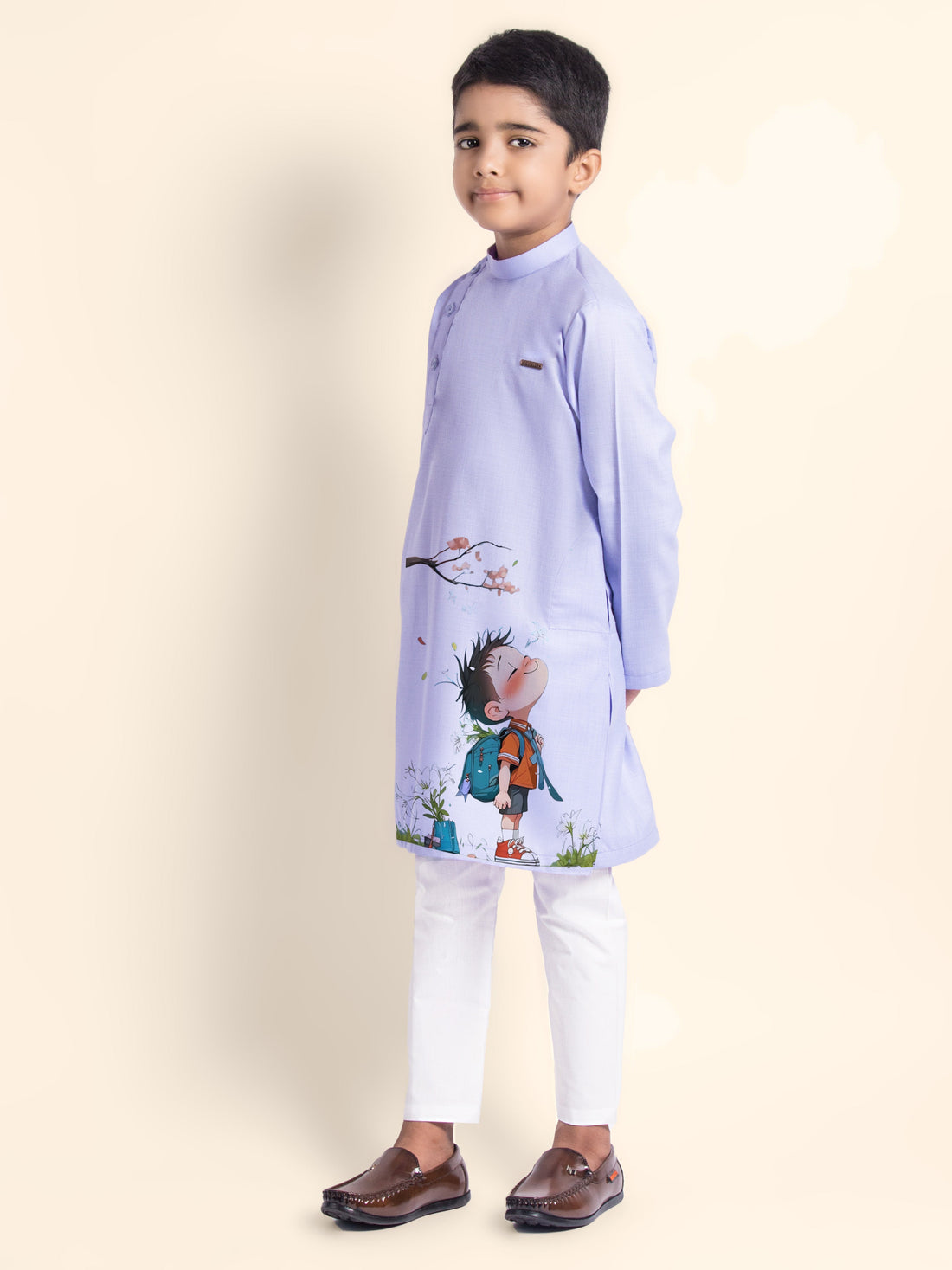 Boys  Purple Printed Kurta