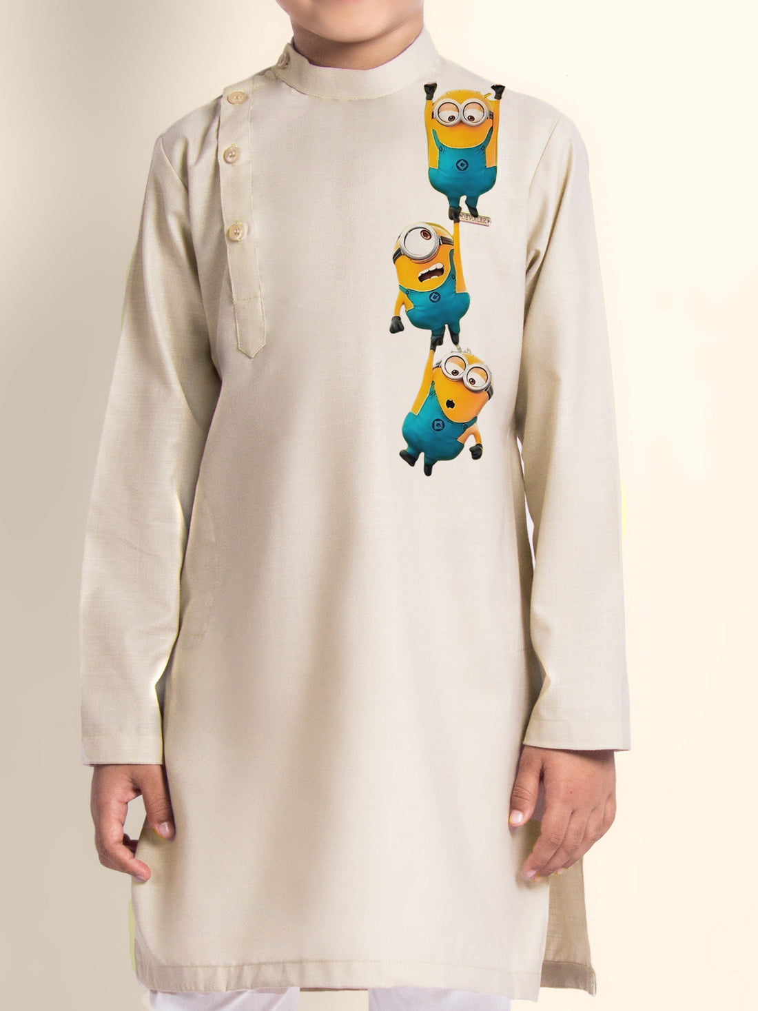 Boys Beige Printed Kurta