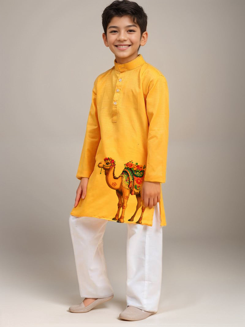 Boys Yellow Printed Kurta