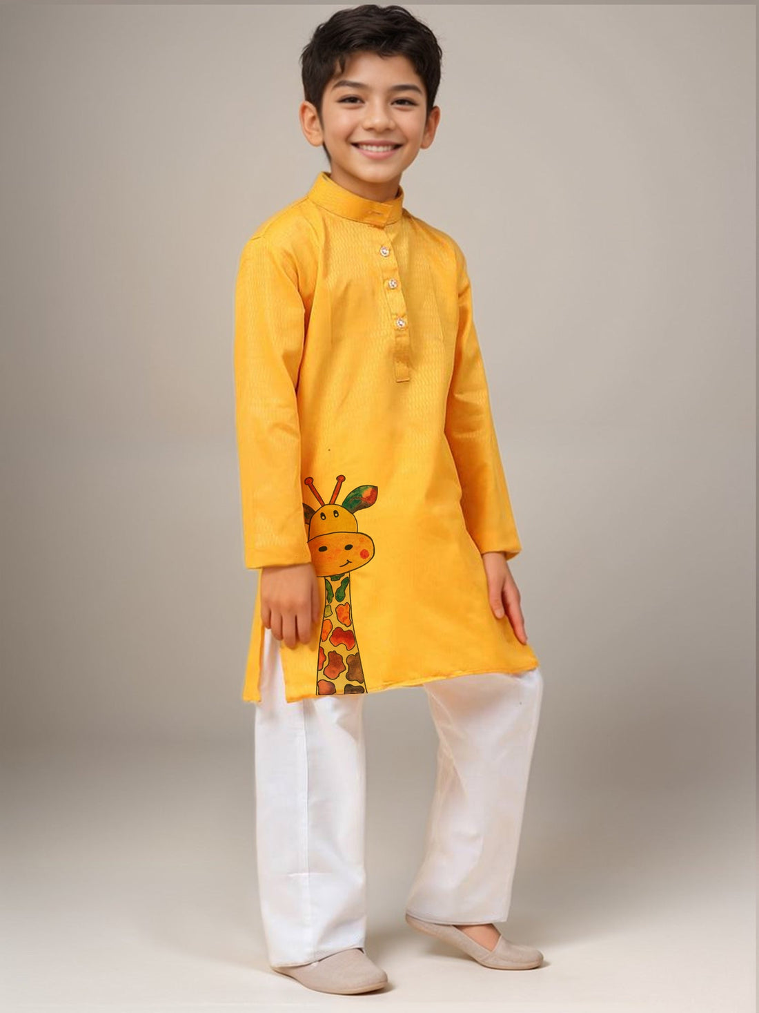 Boys Yellow Printed Kurta