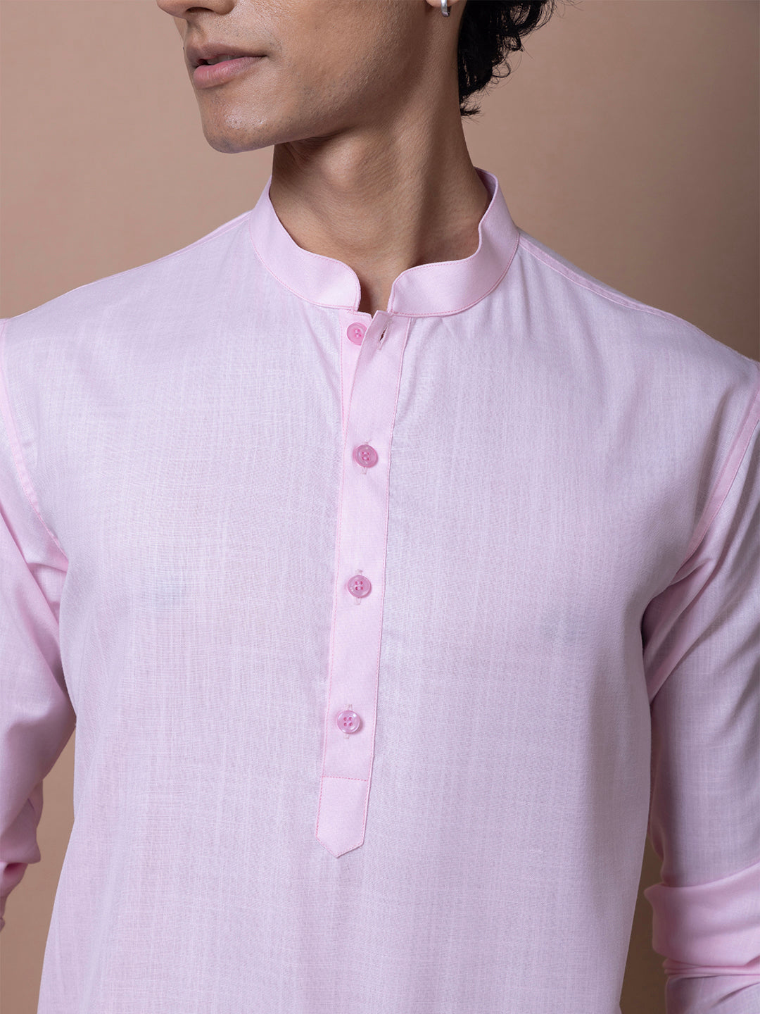Mens Pink Plain Cotton Kurta