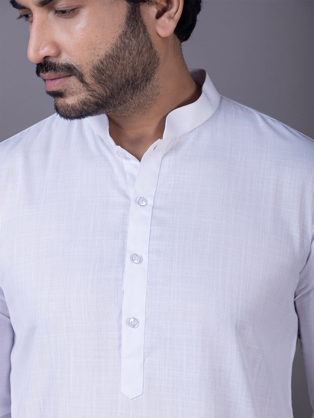 Mens White Plain Cotton Kurta