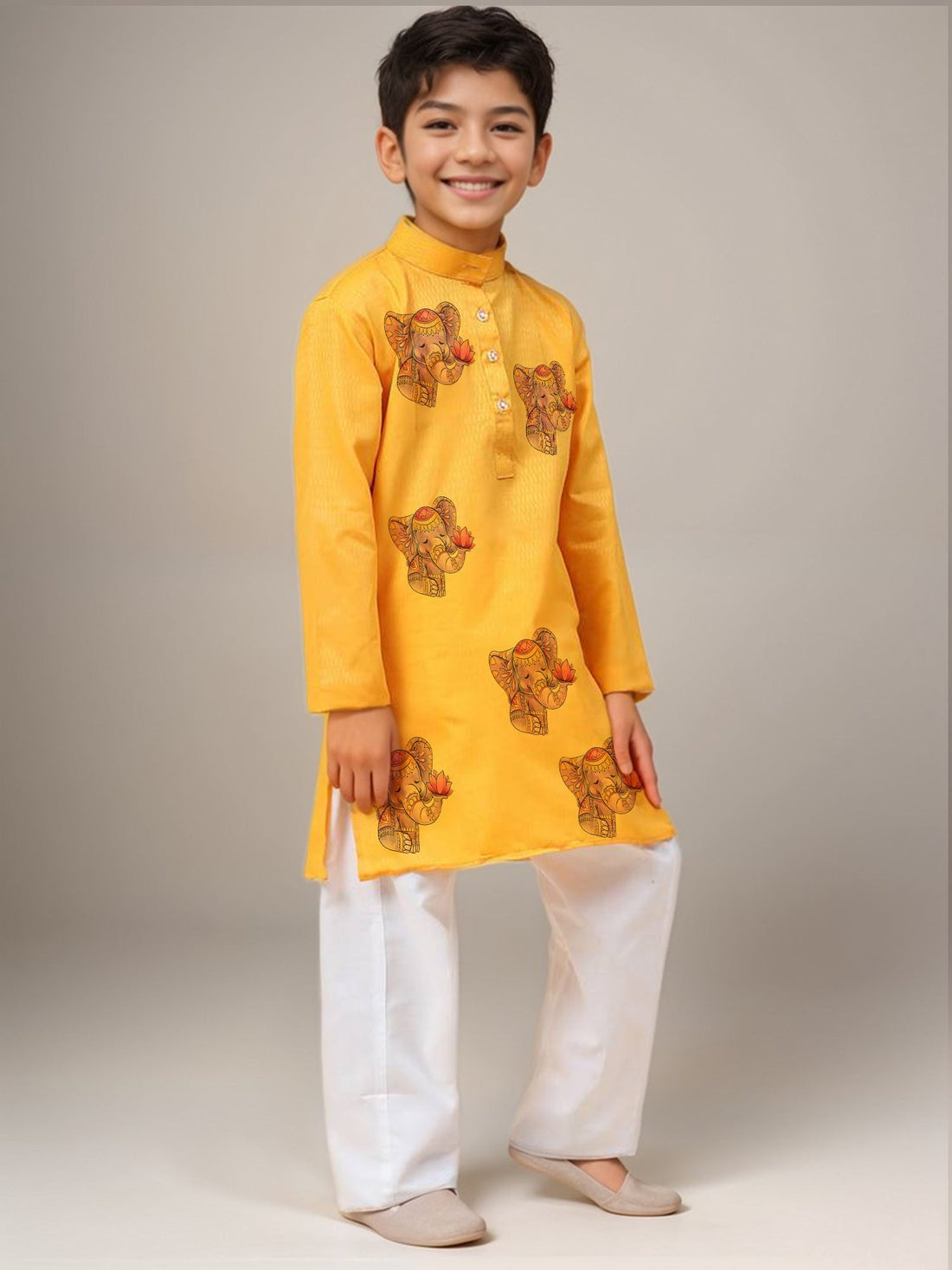Boys  Yellow Printed Kurta