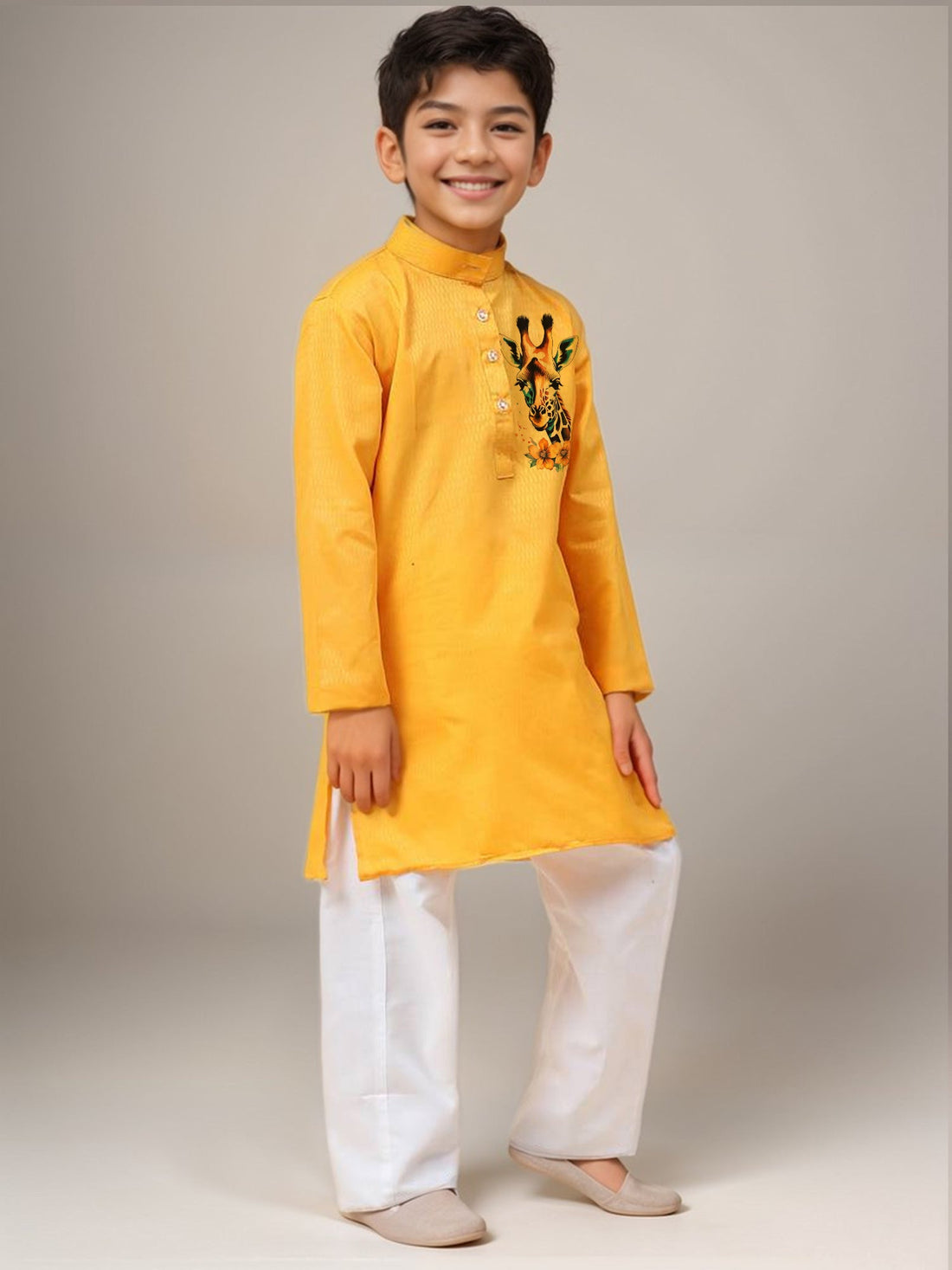 Boys Yellow Printed Kurta