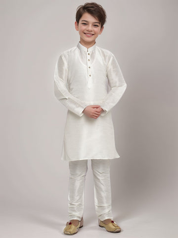 White Dupion Silk Boys Kurta