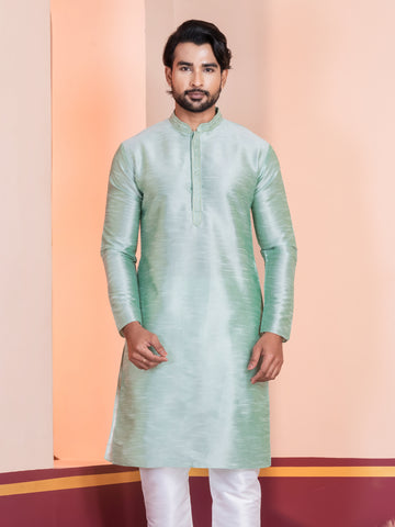 Mens Green Embroidered Art Silk Kurta