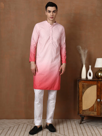Mens Ombre Thread Work Cotton Kurta