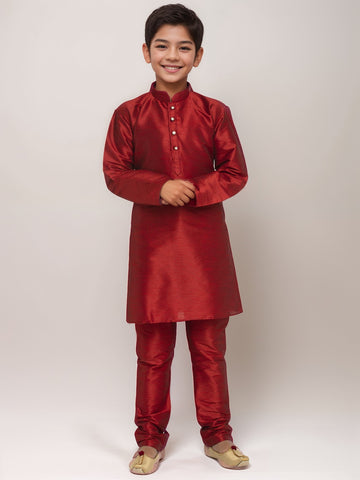 Maroon Dupion Silk Boys Kurta