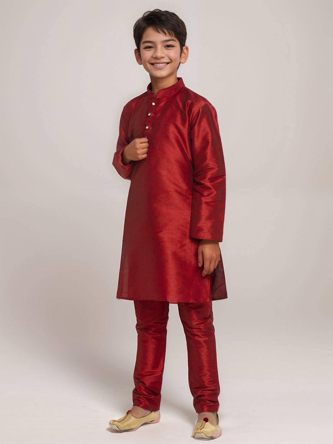 Maroon Dupion Silk Boys Kurta