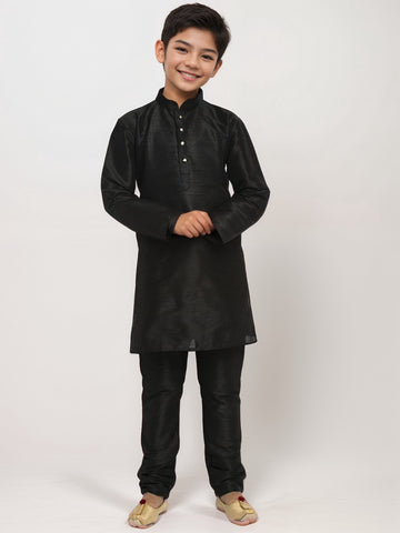 Black Dupion Silk Boys Kurta