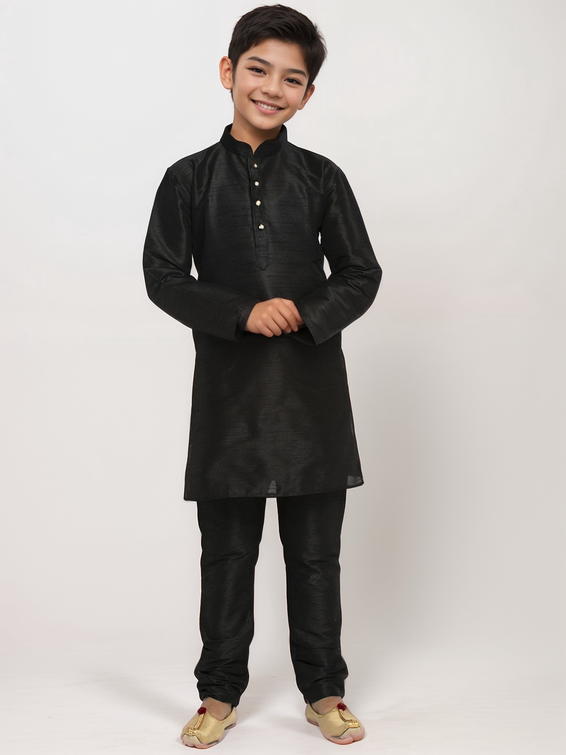 Black Dupion Silk Boys Kurta