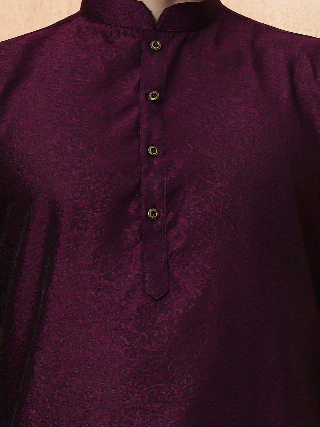 Mens Purple Self Design Jacquard Kurta