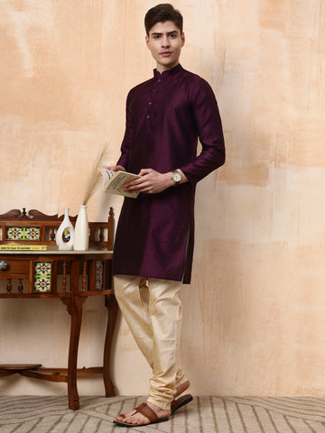 Mens Purple Self Design Jacquard Kurta