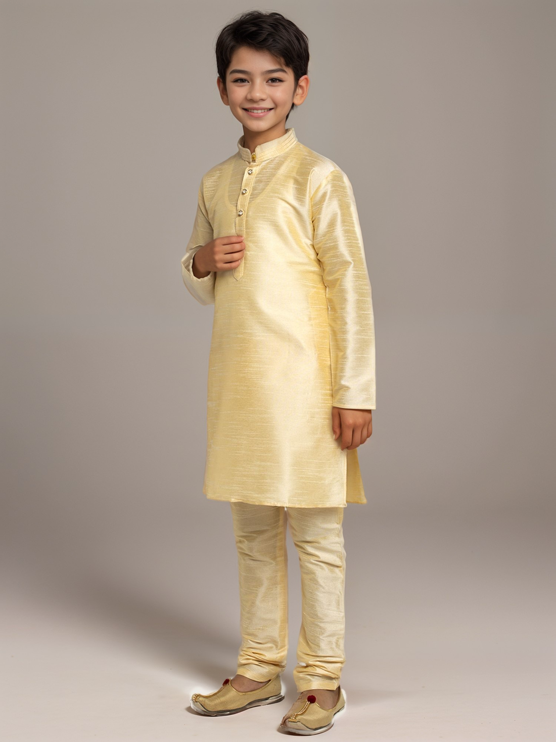 Beige Dupion Silk Boys Kurta