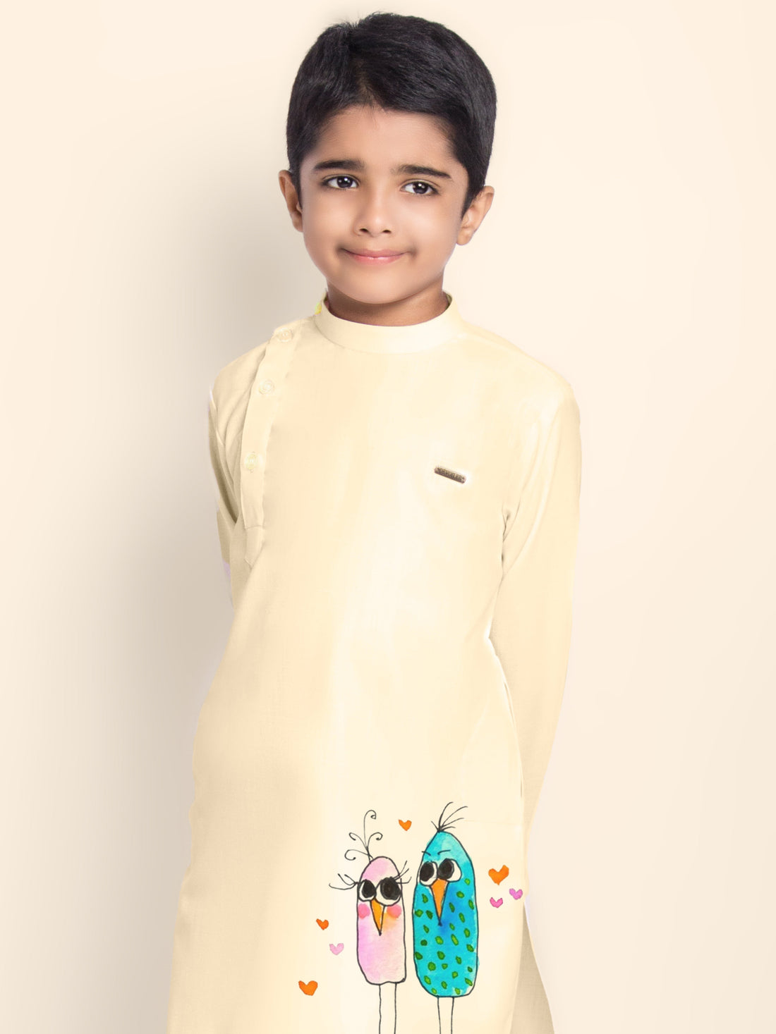 Boys Beige Printed Kurta