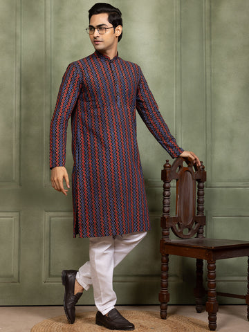Mens Printed All-Over Printed Cotton Kurta